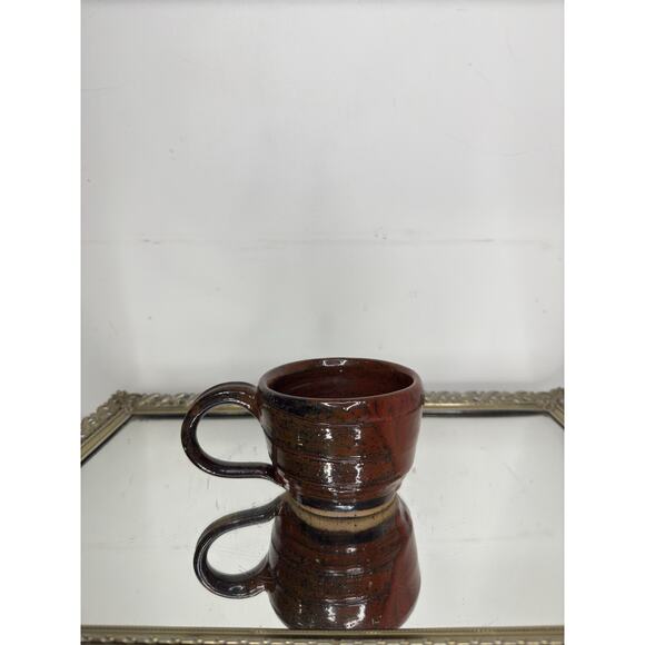 Signed Pottery mug, wide handle, brown, wheel thrown pottery, glazed, non-toxic - Picture 10 of 10
